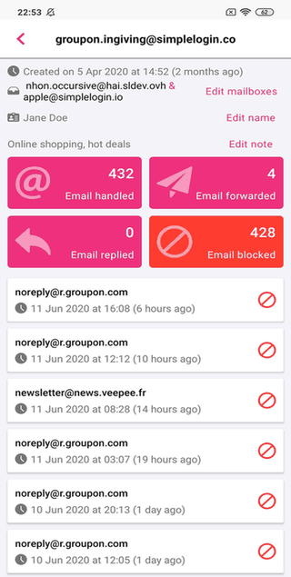 SimpleLogin | Anti-spam screenshot