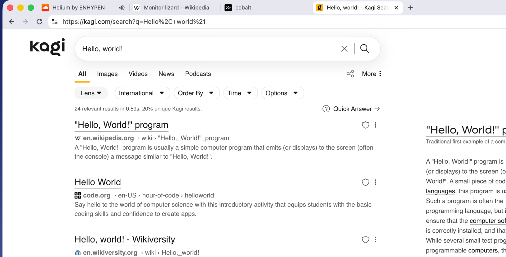 Helium Browser screenshot