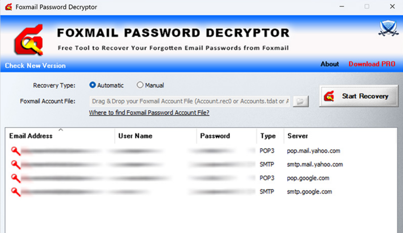 Foxmail Password Decryptor screenshot