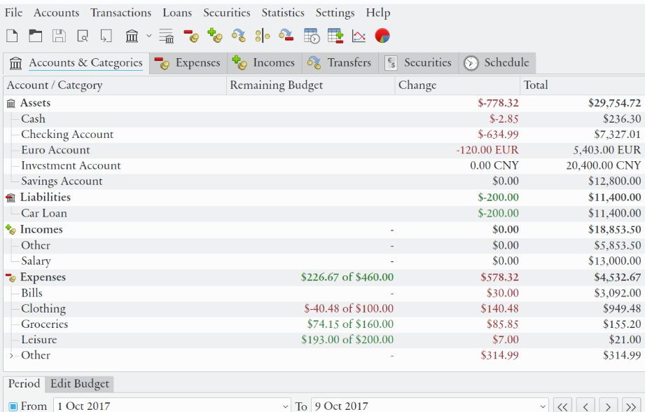 Eqonomize! screenshot