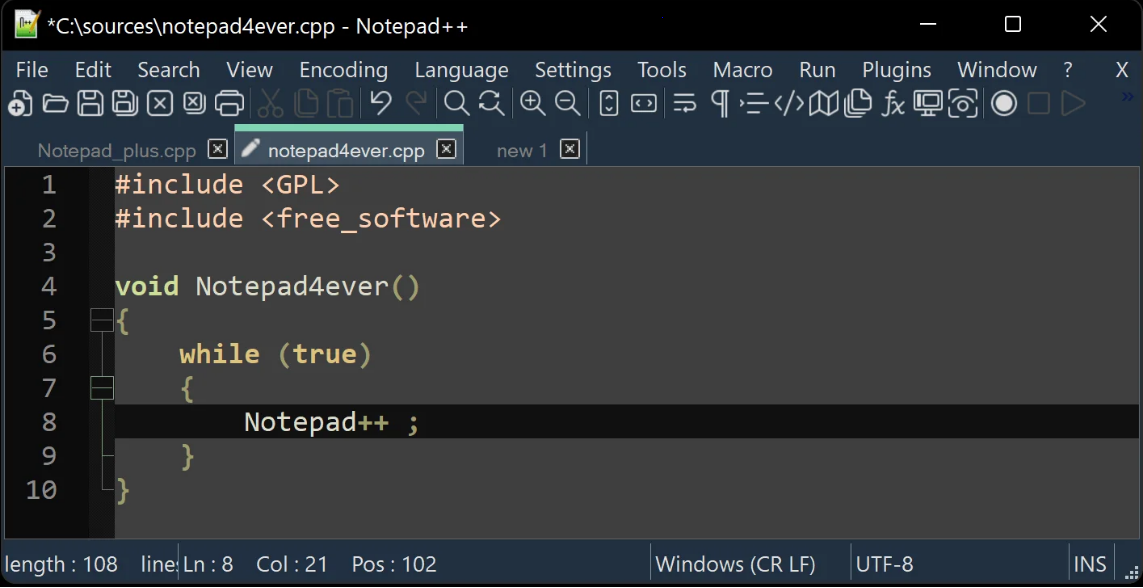 Notepad++ screenshot
