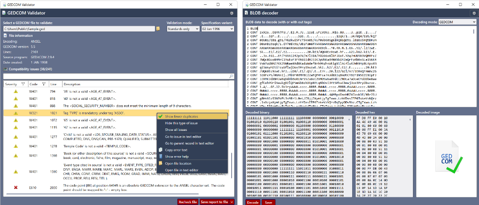 GEDCOM Validator screenshot